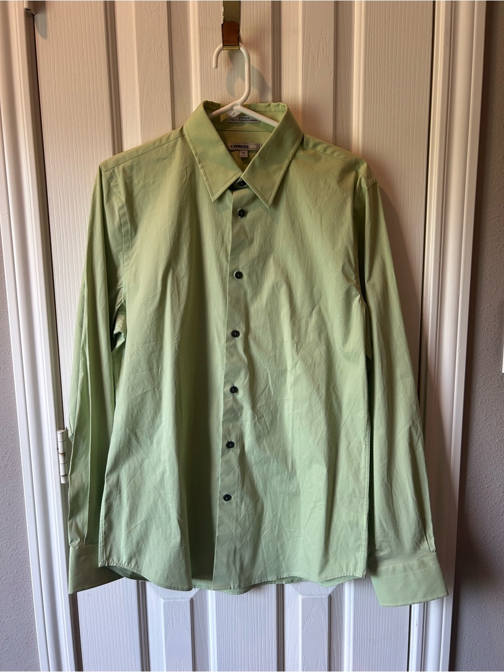 Express Men's Light Green Button-Front Dress Shirt